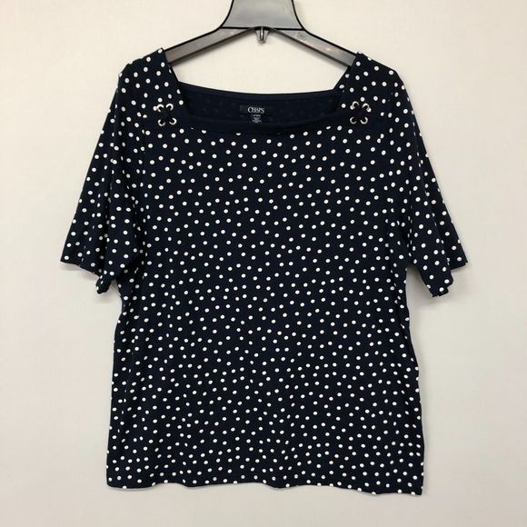 Chaps Women Short Sleeve Square Neck Blouse Top Shirt Size 1X Blue M054 -27 - Picture 1 of 11